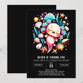 モダンなアホロトルのプリント可能な誕生日 招待状 (正面/裏面)