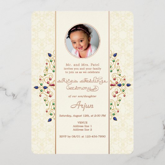 モダンなアンナプラシャン初米式写真 箔招待状 (正面)
