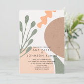 モダンなアースカラーのシェイプ アブストラクト ウェディング 招待状 (スタンド正面)
