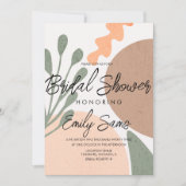 モダンなアースカラーのシェイプ アブストラクト ブライダルシャワー 招待状 (正面)