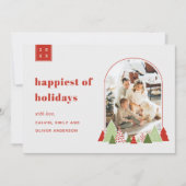 モダンなアーチとカラフルなツリーの写真クリスマスカード 招待状 (正面)