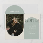 モダンなアーチとボヘミアンスタイルの卒業発表 オープンハウス 招待状 (正面/裏面)