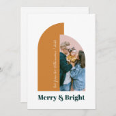 モダンなアーチのフレッシュなダスティピンクとグリーンのフォト 2022 シーズンカード (正面/裏面)