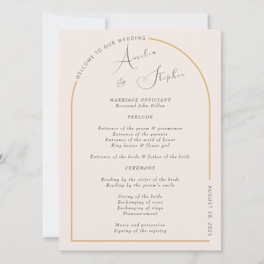 モダンなアーチのリアルなホイル ウェディングプログラム 招待状 (正面)