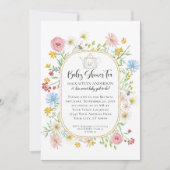 モダンなアーチのワイルドフラワーと蜂のティーパーティーの女の子 招待状 (正面)