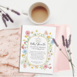 モダンなアーチのワイルドフラワーと蜂のティーパーティーの女の子 招待状