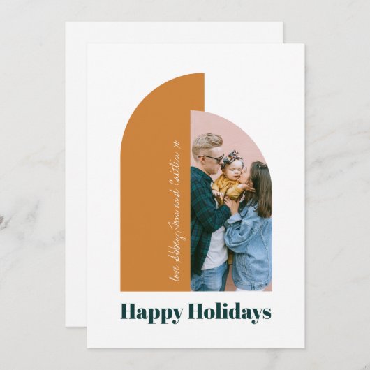 モダンなアーチの明るいクリスマス家族写真 シーズンカード (正面/裏面)