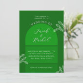 モダンなアーチの枝 エレガントなエメラルドグリーンのウェディング 招待状 (スタンド正面)