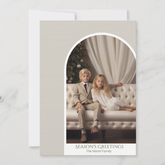 モダンなアーチの薄いストライプのクリスマス シーズンカード (正面)