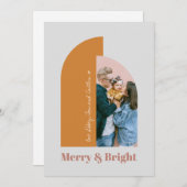 モダンなアーチの頬染め ダスティピンク グレー おめでたい写真 シーズンカード (正面/裏面)