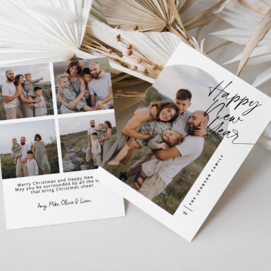 モダンなアーチ写真フレームの手書きスクリプトのクリスマスと新年のカード シーズンカード