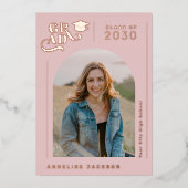 モダンなアーチ写真 卒業 ばら色金  箔招待状 (正面)