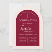 モダンなアーチ型のバラ色とワインレッドの女の子の確認招待状 招待状 (正面)