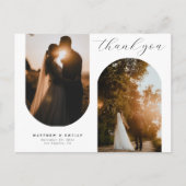 モダンなアーチ型フォトコラージュの結婚式お礼カード ポストカード (正面)