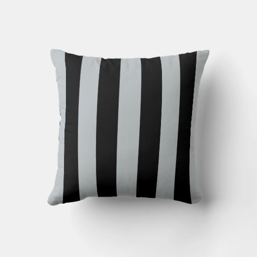 モダンなアールデコの黒および銀のストライプなモノグラム クッション (裏面)