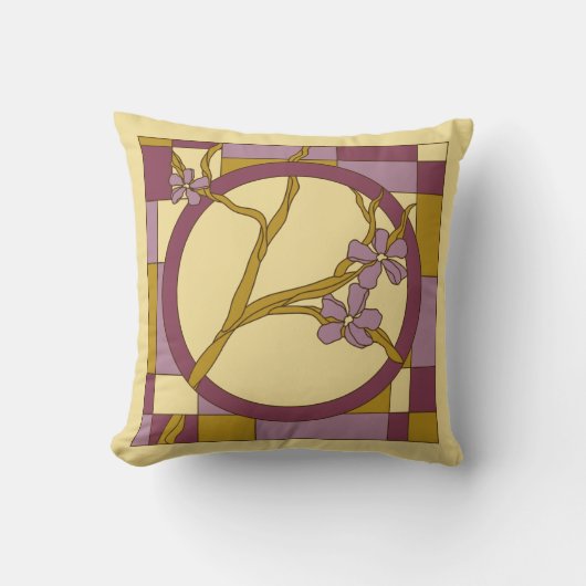 モダンなアールヌーボーの花の円の紫色 クッション (正面)