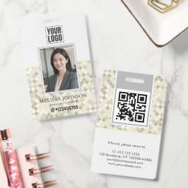 モダンなイエロー&グレイの幾何学的な写真付きIDバッジ バッジ