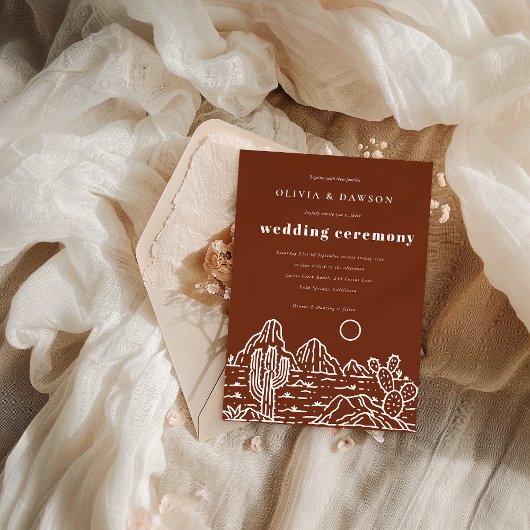 モダンなイガイガのラインアート砂漠のウェディング招待状 招待状