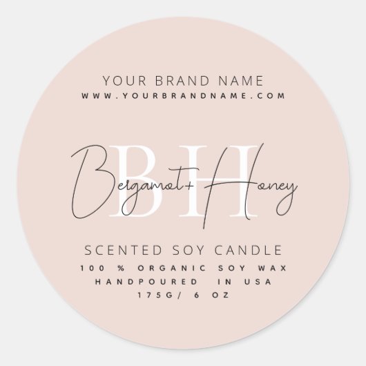 モダンなイニシャルスクリプトキャンドルラベル ラウンドシール (正面)
