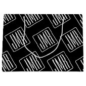 モダンなイニシャルパターン | 黒と白 ラージペーパーバッグ (正面)