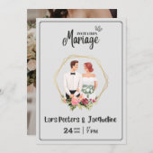 モダンなイニシャル入り折りたたみ結婚式 招待状 (正面/裏面)