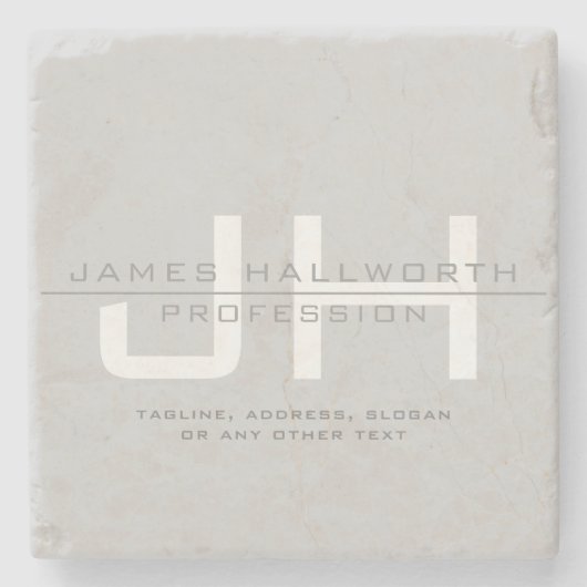 モダンなイニシャル（またはその他のテキスト） グレー ストーンコースター (正面)