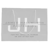 モダンなイニシャル（またはその他のテキスト） グレー ラージペーパーバッグ (裏面)