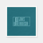 モダンなイニシャル & 名前 | ダークティール & ライトブルー スタンダードカクテルナプキン (正面)