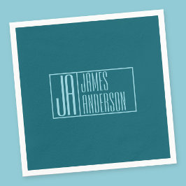 モダンなイニシャル & 名前 | ダークティール & ライトブルー スタンダードカクテルナプキン