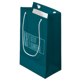 モダンなイニシャル & 名前 | ダークティール & ライトブルー スモールペーパーバッグ