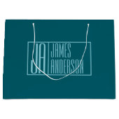 モダンなイニシャル & 名前 | ダークティール & ライトブルー ラージペーパーバッグ (正面)