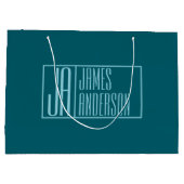 モダンなイニシャル & 名前 | ダークティール & ライトブルー ラージペーパーバッグ (裏面)