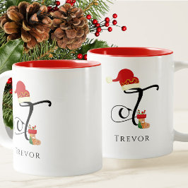 モダンなイニシャルTのクリスマスデザイン ツートーンマグカップ