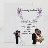 モダンなイラストの黒人カップルの結婚式招待状 招待状 (正面/裏面)