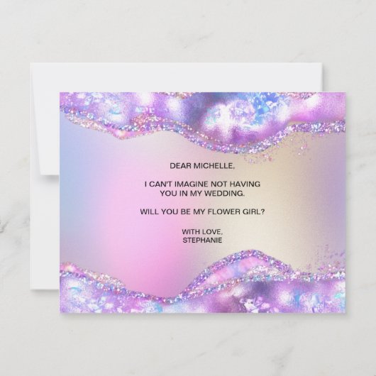 モダンなイリデッセントオパール、あなたは私のフラワーガールになってくれますか? 招待状 (裏面)