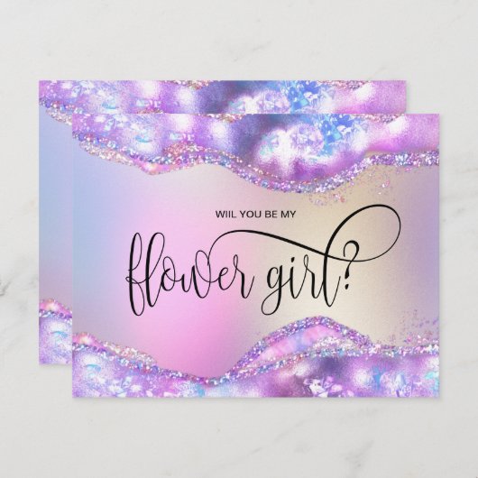 モダンなイリデッセントオパール、あなたは私のフラワーガールになってくれる？ 招待状 (正面/裏面)