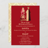 モダンなインドの赤と金の結婚式 招待状 (正面/裏面)