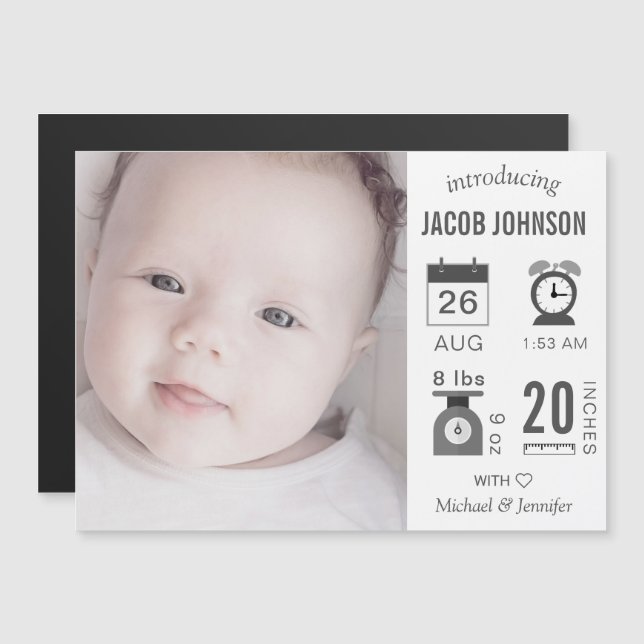 モダンなインフォグラフィックの写真の誕生の発表 (正面/裏面)