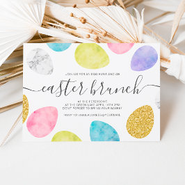 モダンなイースターの朝食 ゴールド パステル ウォーターカラーの卵 招待状