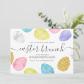 モダンなイースターの朝食 ゴールド パステル ウォーターカラーの卵 招待状 (スタンド正面)