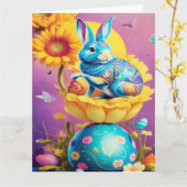 モダンなイースターバニー花アート カード (黄色い花)