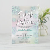 モダンなウィンターワンダーランドの雪の結晶  スイート16 招待状 (スタンド正面)