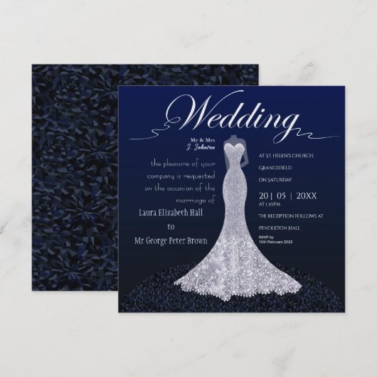 モダンなウェディングドレスの結婚式招待状 ポストカード (正面/裏面)