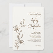 モダンなウォルナットブラウンの葉の輪郭のウェディングシャワー 招待状 (正面)