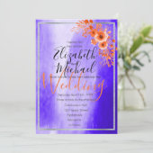 モダンなウルトラバイオレット / パープル / オレンジの花 招待状 (スタンド正面)