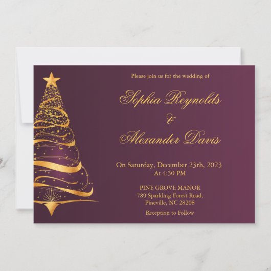 モダンなエレガンスなミニマリストのクリスマスツリーの結婚式 招待状 (正面)