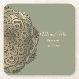 モダンなエレガンスを備えたクラシックスクエアペーパー sage green & gold スクエアペーパーコースター