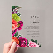 モダンなエレガント　ピーチの花の結婚式 アクリル招待状 (インサイチュ (ポータブル))