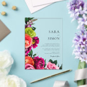 モダンなエレガント　ピーチの花の結婚式 アクリル招待状 (インサイチュ (ウェディング))