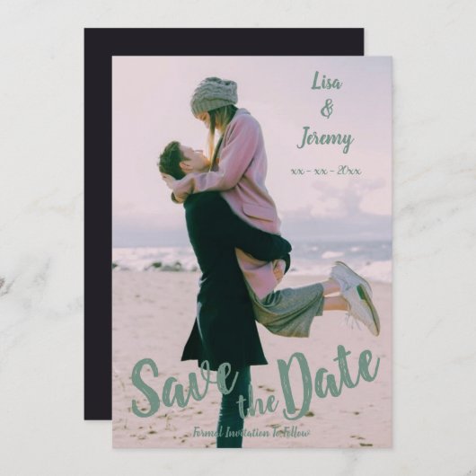 モダンなエンゲージメントウェディングの写真 招待状 (正面/裏面)